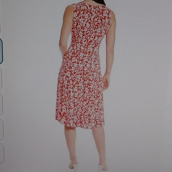 London Times Women's Inset Waist Coral Floral Midi Fit and Flare Dress Size 8 - Picture 6 of 15